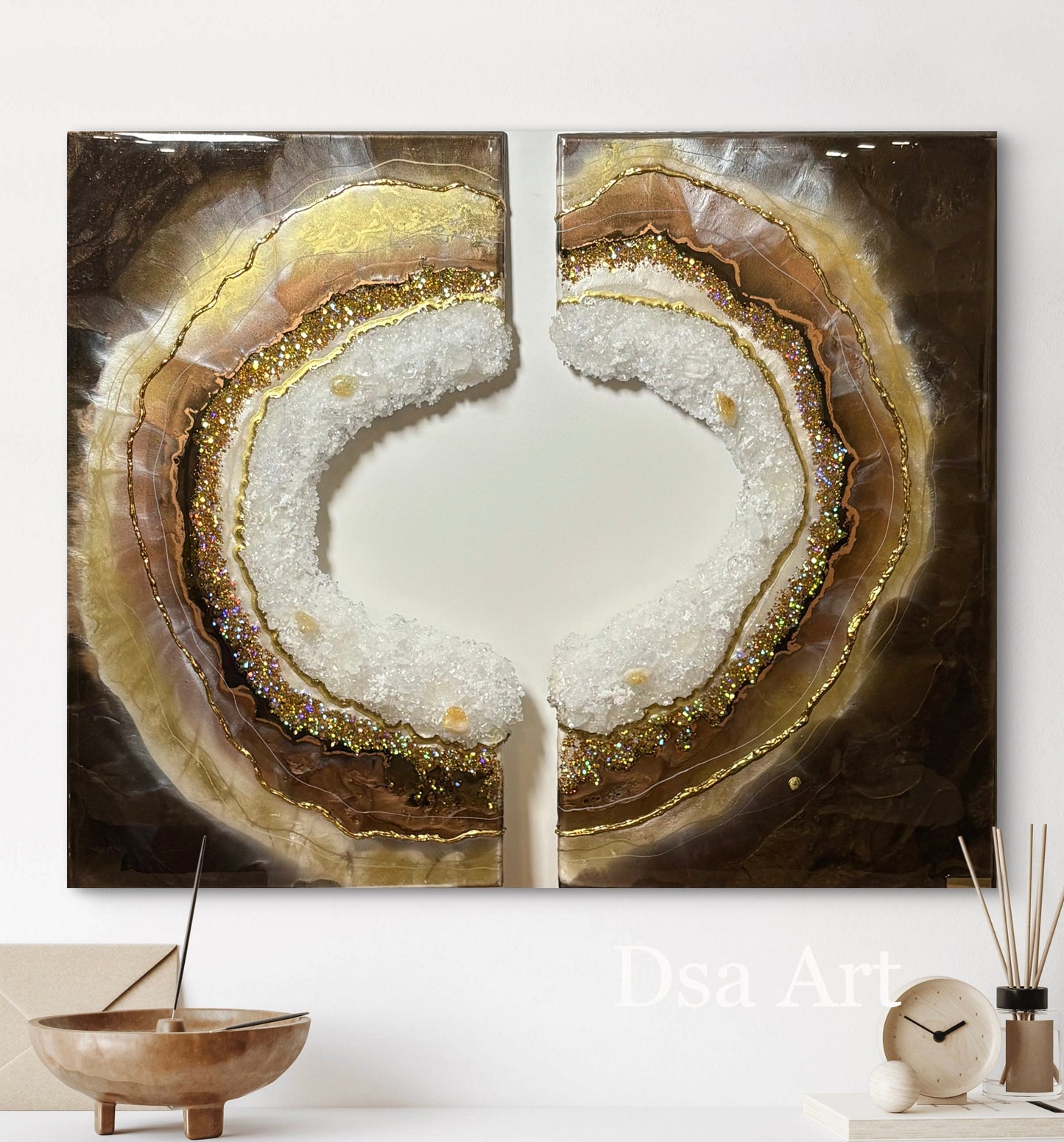 Oeuvre d'art en résine epoxy et cristaux 